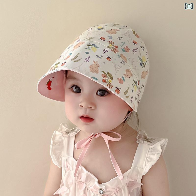 ベビー帽子 女の子用 綿 リバーシブル 春夏 日よけ帽 UVカット 防晒 赤ちゃん 幼児...