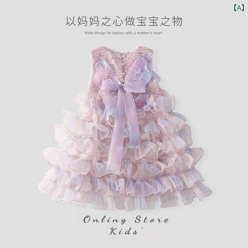 ワンピース 女の子用 子供 夏 スパンコール プリンセスドレス 誕生日 パーティー ...