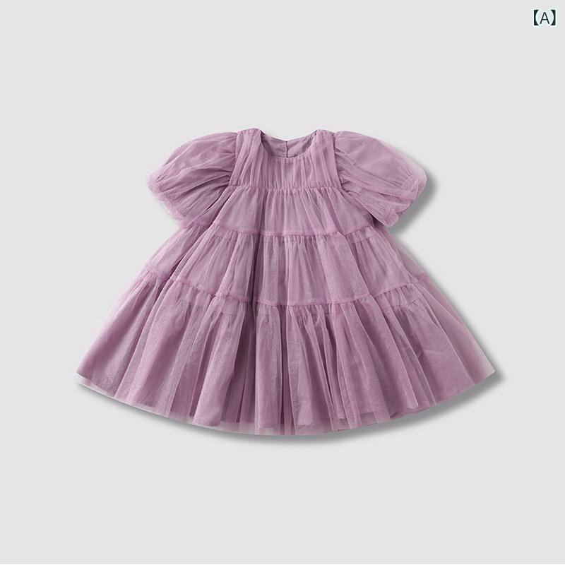 ワンピース 女の子用 夏 プリンセスドレス かわいい 夏服 軽やか コットン素材 通学 普段使い ピンク系 ブルー フレアシルエット