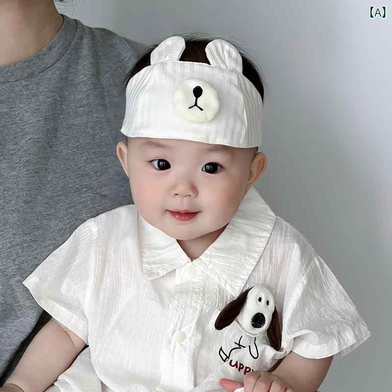 ベビー帽子 春夏 男の子 女の子 赤ちゃん用 頭頂保護 かわいいクマ柄 空頂 通気性 ...