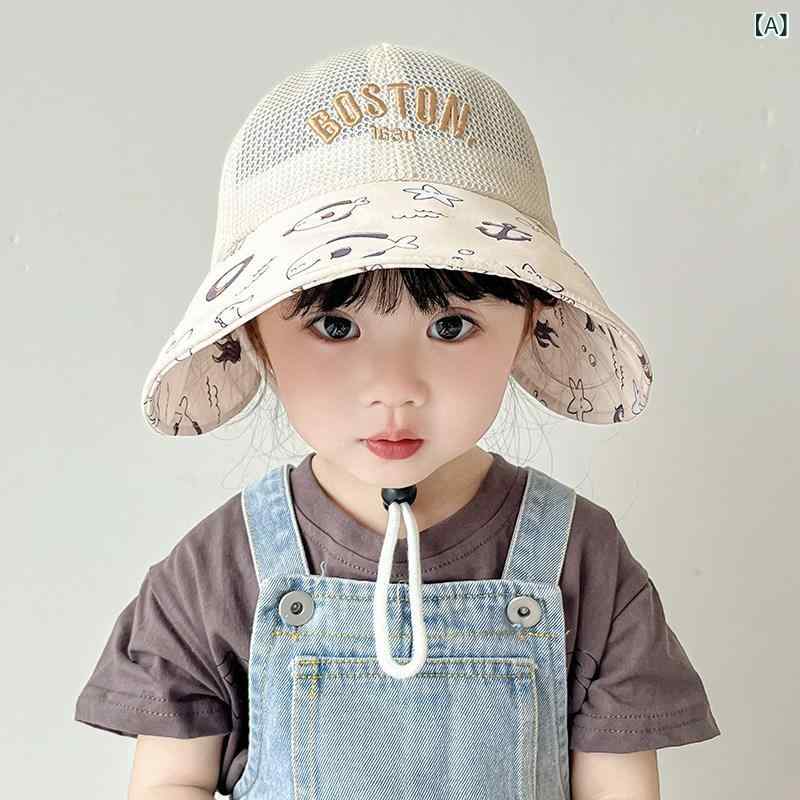 ベビー 帽子 キッズ 春夏 遮陽帽 子供 UVカット 防晒帽 大つば 太陽 メッシュ帽 男の子 女の子 日よけ 通気性 軽量 キャップ 赤ちゃん用 ボーイズ ガールズ