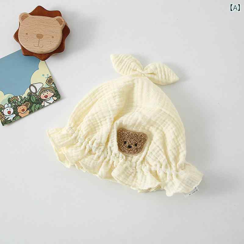 女の子用 ベビー帽子 春夏 外出用 ガーゼ素材 防晒 UVカット 薄手 かわいい プリン...