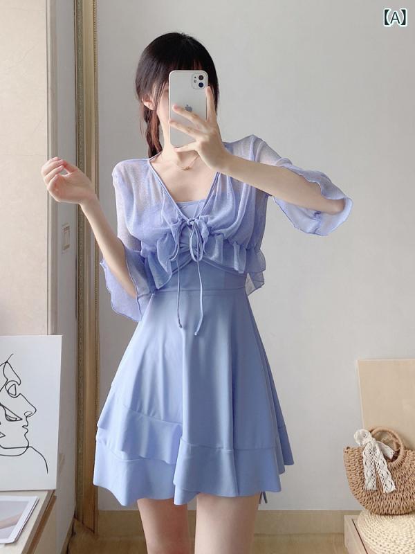 Two-Piece - レディース セパレート 水着 3点セット 単色 高級感 温泉用 ぽっちゃり ボディカバー バカンス 夏 ビーチ プール 速乾 ゆったり シルエット