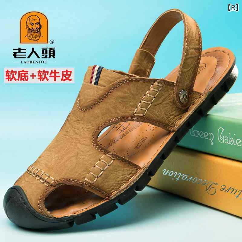 ベネフィメントショップのサンダル メンズ 夏用 革 ビーチシューズ 滑り止め クッションソール 運転用 つま先保護 多機能 アウトドア 普段使い 軽量 快適 フィット 通気性 柔軟｜アングル2