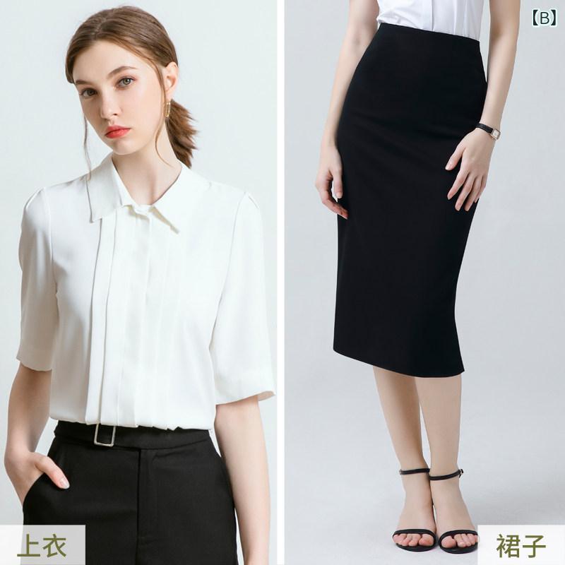シャツ 女性用 短袖 白 シフォン素材 夏 通気性 軽量 公務員面接 正装 職業 仕事用 エレガント トップス ブラウス ビジネス セット 涼しい 洗練 benefiment-11042395 ベネフィメントショップ サンプル画像2