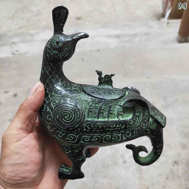 鳥尊 青銅器 酒器 酒壺 古代風 銅製 インテリア 装飾品 復古スタイル 家庭用 彫刻 工芸品
