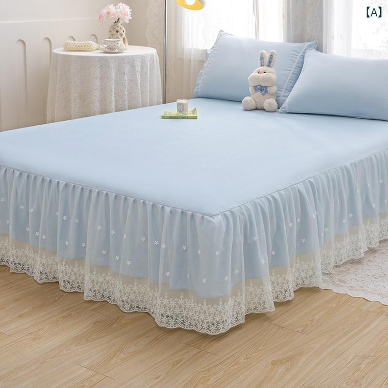 Futon Covers - ベッドスカート プリンセス風 シングル ダブル用 家庭用 マットレス 防塵カバー レース フリル 花辺 ベッドカバー 3点セット 無地 寝室用 ダストプロテクション 装飾エッジ ベッドプロテクター 日常使い 柔らかい素材