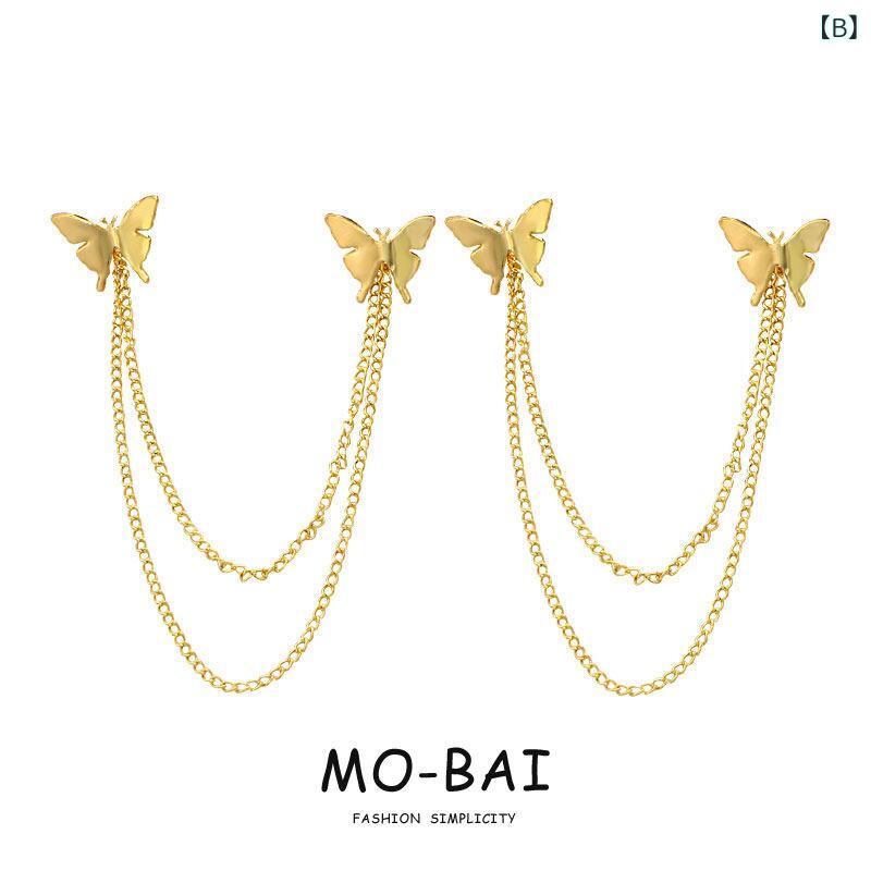 ブローチ 蝶モチーフ チェーン タッセル シンプル 高級感 スーツ 服 ピン アクセサ...