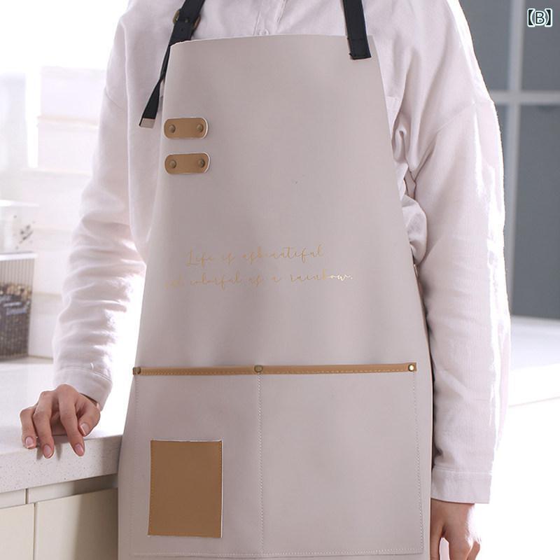 エプロン 女性用 男性用 家庭用 キッチン 調理 作業着 防水 防油 レザー素材 シン...