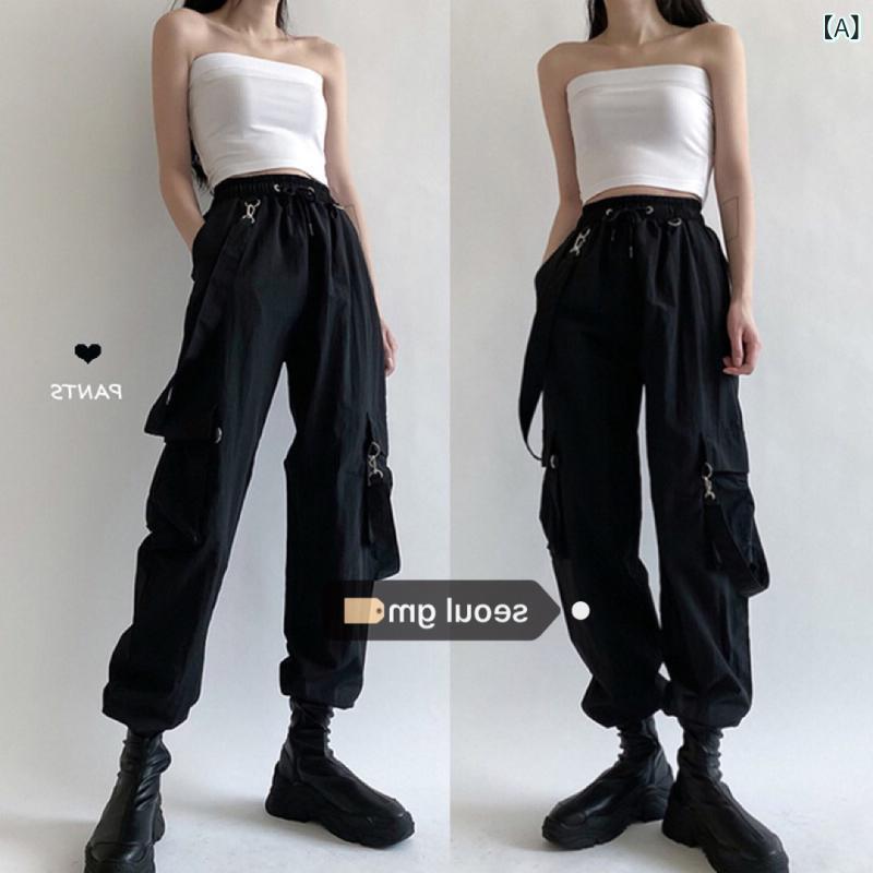 Jodhpurs - レディース カーゴパンツ ハイウエスト ルーズ テーパード ぽっちゃり対応 着痩せ ストリート ファッション ヒップホップ風 ゆったり 女性用 ボトムス 普段使い 体型カバー ワイドシルエット