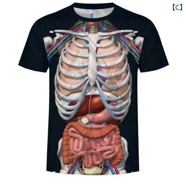 ベネフィメントショップのTシャツ 短袖 3D 立体 タトゥー プリント ユーモア 筋肉 腹筋 胸毛 個性的 おもしろ カジュアル トップス ユニセックス 軽量 コットン 素材 日常使い 遊び心 満載｜アングル3