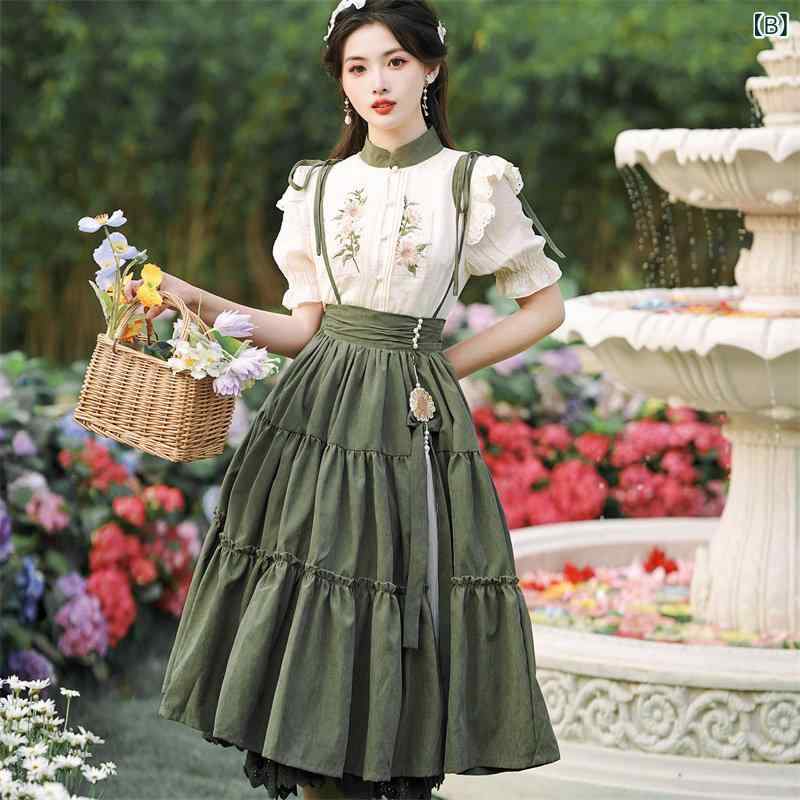 ロリータドレス レディース プリンセス 田園風 学院風 チャイナ風 春 ガーリー かわいい 日常使い デイリー スタイル フレア スカート ミックス 2