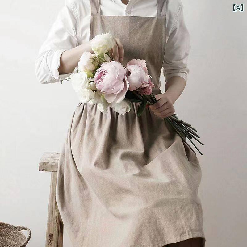 エプロン 女性用 高級感 綿麻 背心スタイル 絵画専用 美術生向け かわいい 日式 快適 素材 軽量 柔らかい 作業着
