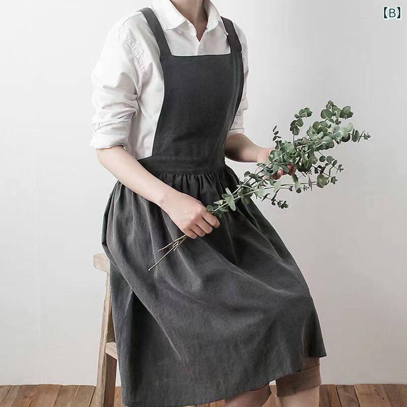 エプロン 女性用 高級感 綿麻 背心スタイル 絵画専用 美術生向け かわいい 日式 快適 素材 軽量 柔らかい 作業着 2