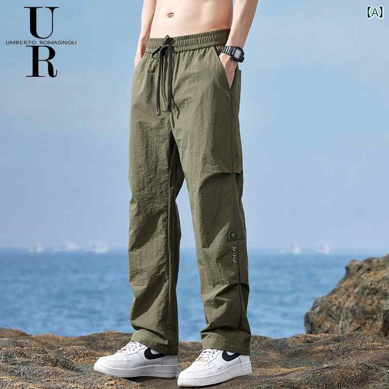 樂天商城 - メンズ 夏用 接触冷感 吸湿速乾 ワークパンツ カジュアル ロングパンツ 薄手 ゆったり ストレート アウトドア ミリタリーグリーン 軽量 軍パン 普段使い