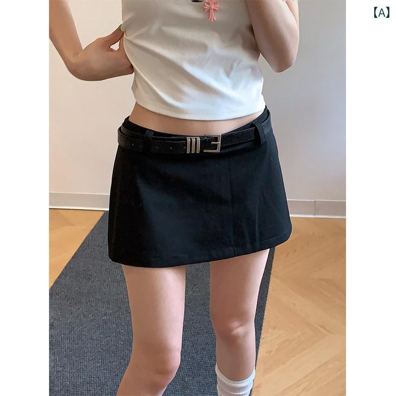 スカート レディース ミニ ローライズ ブラック 夏 セクシー レトロ アメリカン スタイル スーツ風 軽量 伸縮性 通勤 普段使い