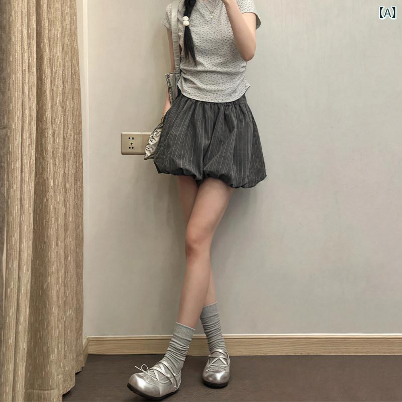 レディース スカートパンツ 夏用 カジュアル グレー チェック柄 ふわふわ チュール 小柄向け 股隠し スリム効果 大きめサイズ 軽量 伸縮性