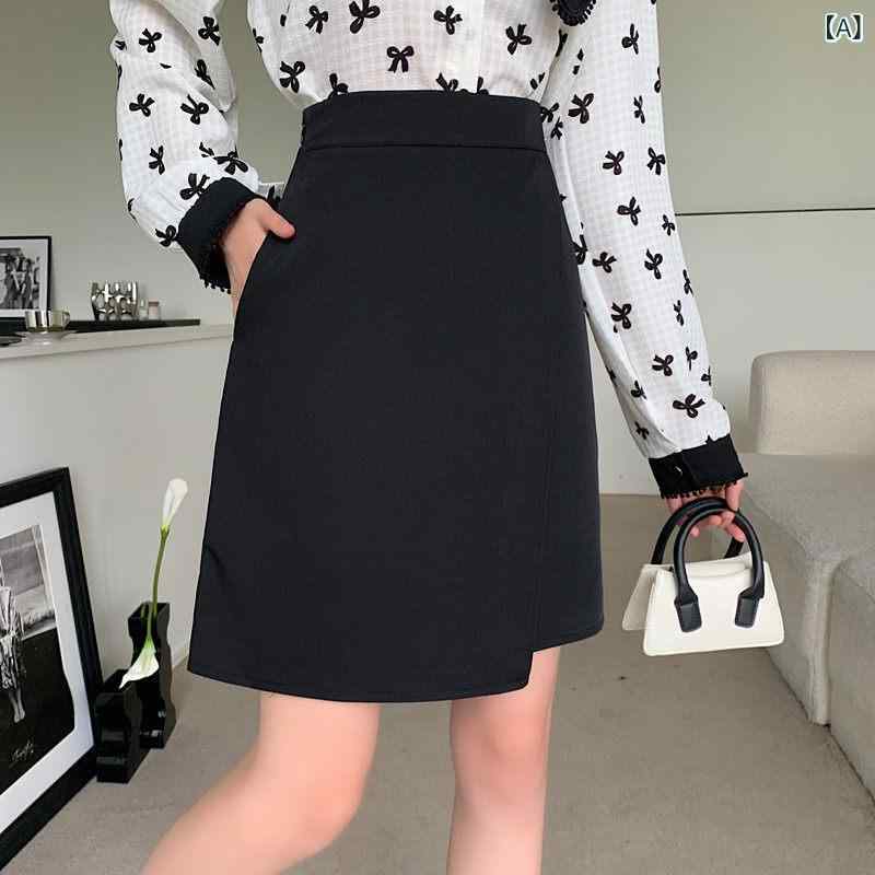 Other - スカートパンツ レディース ブラック 膝丈 アシンメトリー お腹カバー 防透け ぽっちゃり対応 春 普段使い 伸縮性 コットン混 ハイウエスト スリムシルエット