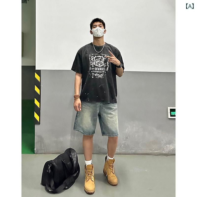 デニム ショーツ メンズ 夏用 ライトブルー 5分丈 カジュアルパンツ アメリカン ストリート スタイル 高級感 クール 普段使い 軽量 伸縮性