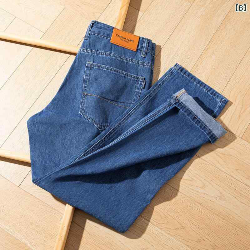 夏用 メンズ デニムパンツ ストレート ルーズ ロング 薄手 純綿 素材 快適 耐久 吸湿 速乾 通勤 普段使い 軽量 2