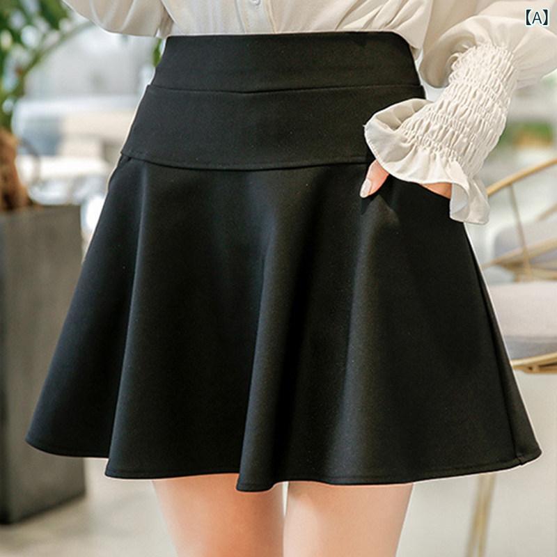 Skirt Suits - スカートパンツ レディース 春夏 ビッグサイズ ハイウエスト Aライン フレア ミディ丈 伸縮性 ポケット 防走光 安全インナー付き カジュアル 普段使い 軽量 コットン混 吸湿速乾