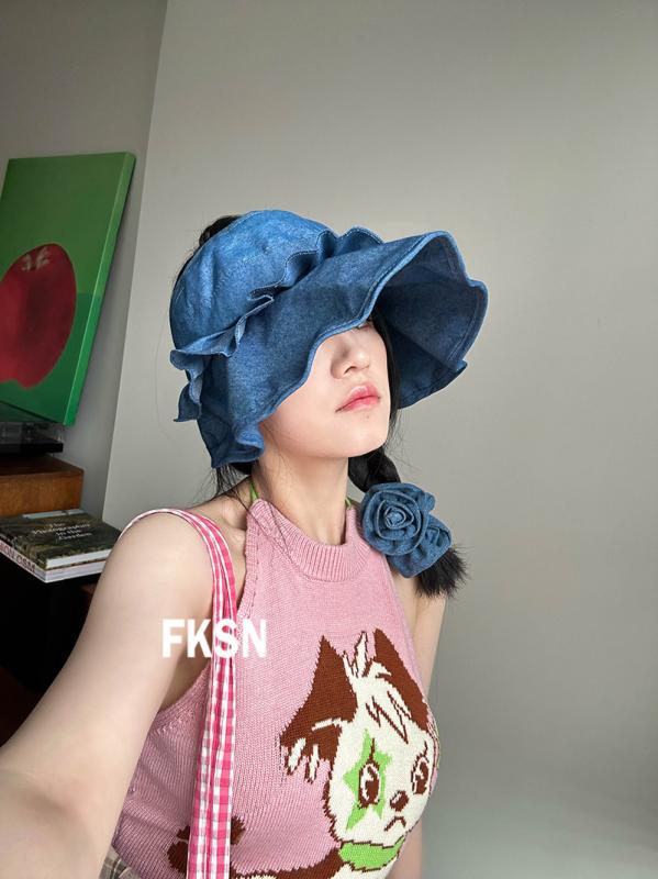 女性用 日よけ帽子 デニム フリル 通気性 折りたたみ UVカット 夏用 かわいい ビッグサイズ 軽量 アウトドア