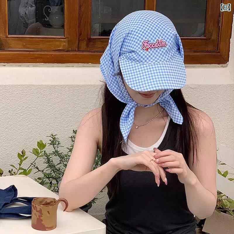 春夏 レディース チェック柄 三角 ヘッドスカーフ 帽子 日よけ 速乾 かわいい 軽量...