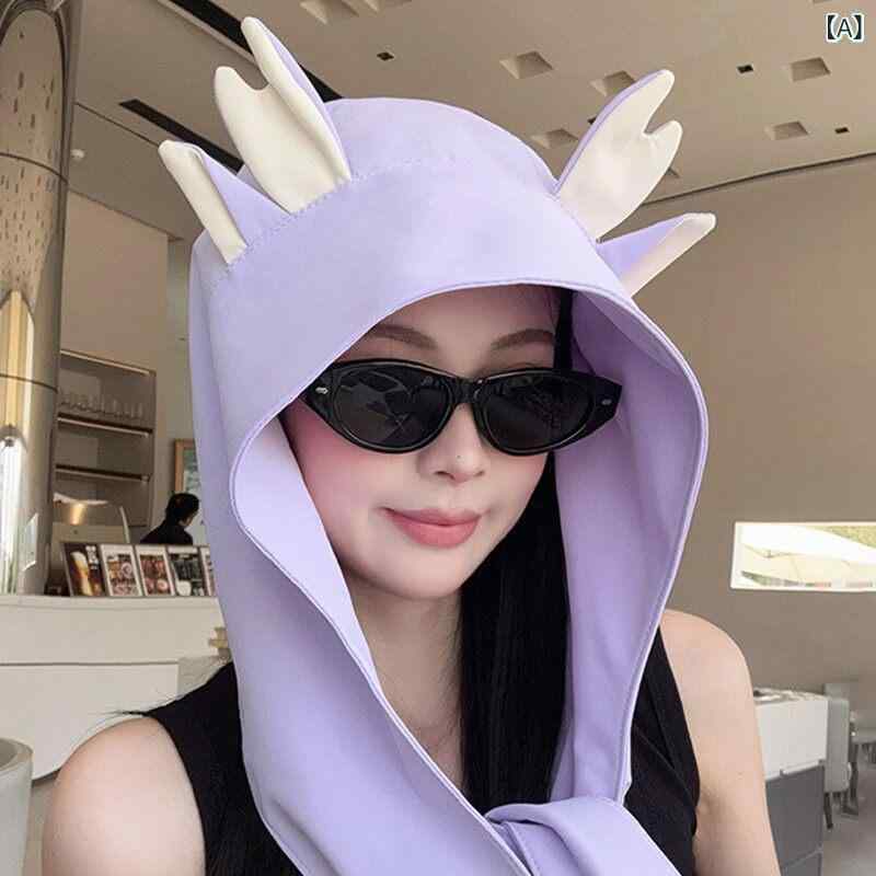 日よけ帽子 レディース 夏用 かわいい 鹿角リボン 頭巾 速乾 薄型 UVカット コーディネートしやすい 顔小さめ アウトドア 軽量 吸湿速乾