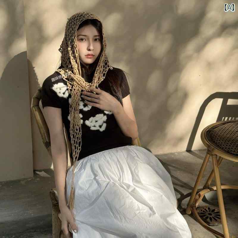 サマー ビーチ ショール ヘッドスカーフ 廃墟風 手編み 網目 貝殻 飾り 三角形 女性用 軽量 通気性 速乾 アウトドア マルチ