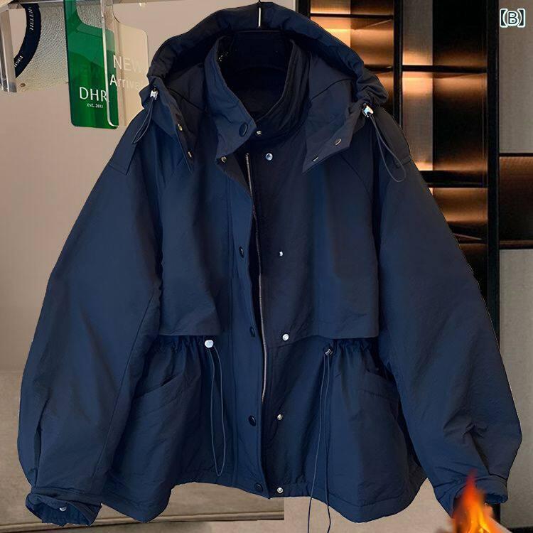 ベネフィメントショップのジャケット 男女用 秋冬 フード付き 中綿入り ゆったり 大きいサイズ 高級感 綿素材 暖か アウトドア 普段使い 軽量 防風｜アングル2