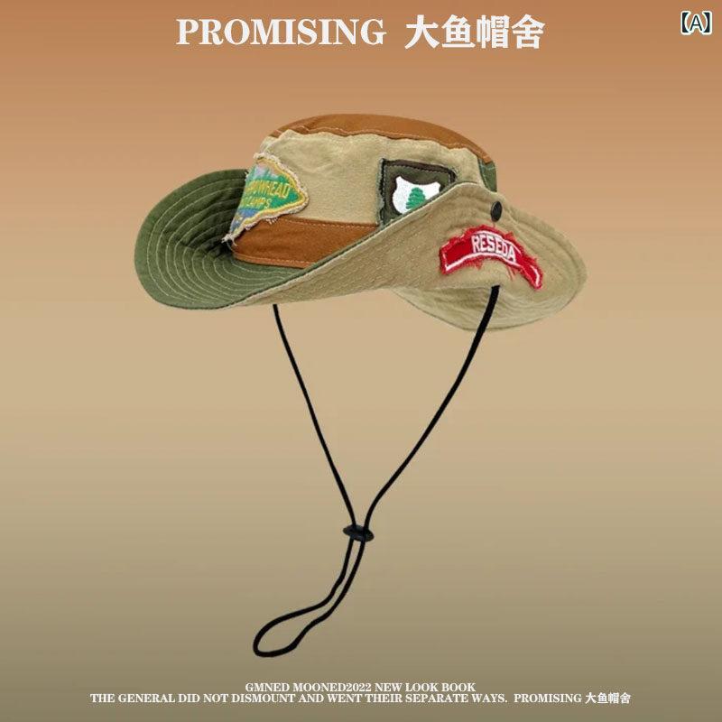 フィッシャーマンズハット メンズ レディース レトロ パッチワーク ストリート スタイル 登山帽 アウトドア キャンプ用 ウェスタン カウボーイ キャップ 個性派 普段使い ファッション
