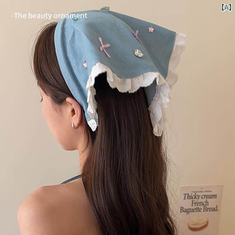 ヘッドスカーフ レディース デニムブルー かわいい ヘアバンド 甘クール スタイル 普段使い ファッション アクセサリー ヘアアレンジ