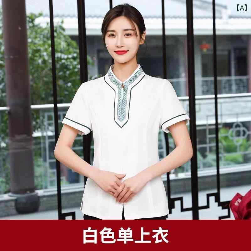 作業服 女性用 夏 短袖 エスニック ホテル 飲食店 スタッフ 制服 軽量 吸湿速乾 綿素材 通勤 普段使い