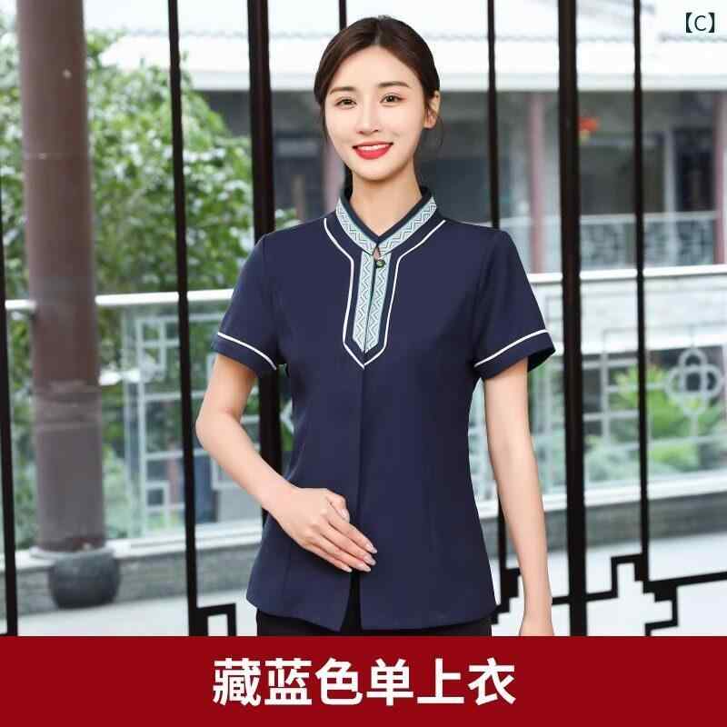 ベネフィメントショップの作業服 女性用 夏 短袖 エスニック ホテル 飲食店 スタッフ 制服 軽量 吸湿速乾 綿素材 通勤 普段使い｜アングル3