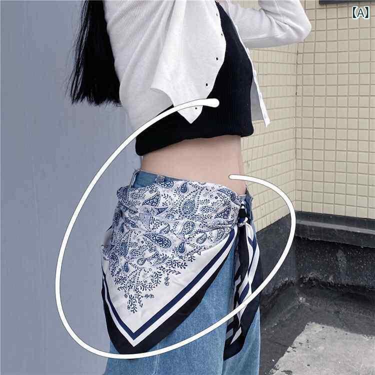 レディース デニムパンツ 腰巻き スカーフ 付き 花柄 スクエアスカーフ 三角スカー...