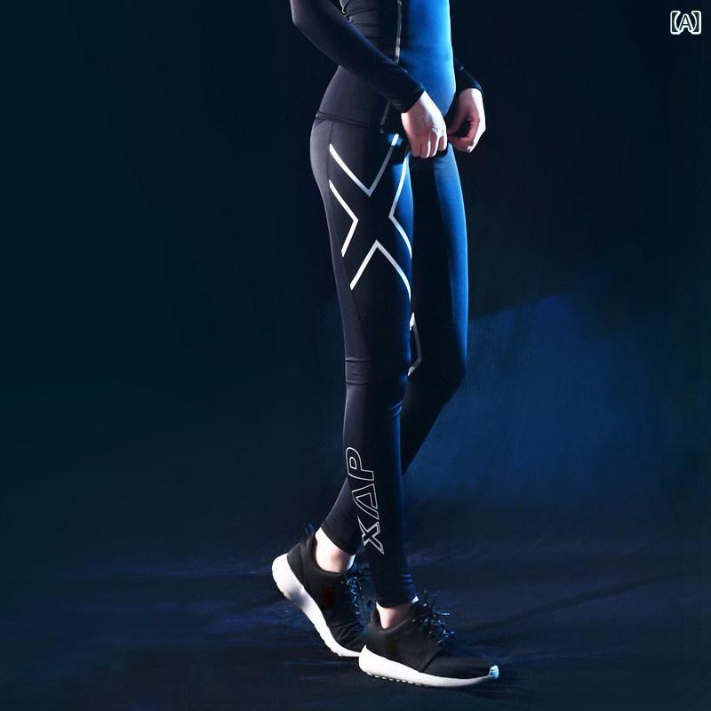 Wear - レディース 秋冬 コンプレッション レギンス 保温 フリースライニング 速乾 伸縮性 タイトフィット ロングパンツ ランニング ヨガ フィットネス トレーニング バスケットボール マラソン
