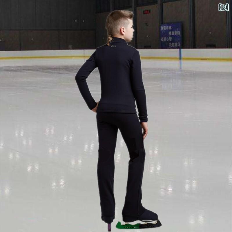 ベネフィメントショップのフィギュアスケート服 男の子 大人用 黒 夏用 トレーニングセット 滑氷練習着 子供服 伸縮性素材 軽量 快適フィット｜アングル2