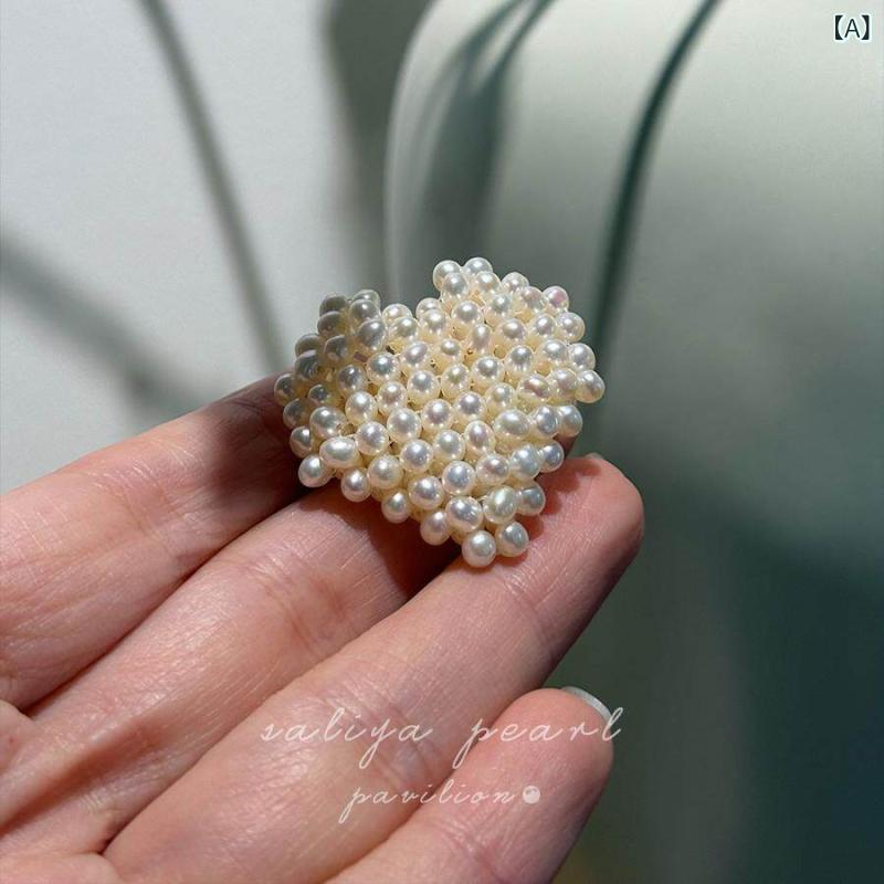 Other - ブローチ ハンドメイド 手編み 立体ハート モチーフ 天然オーロラ 淡水パール コート ジャケット アクセサリー ピン ファッション小物