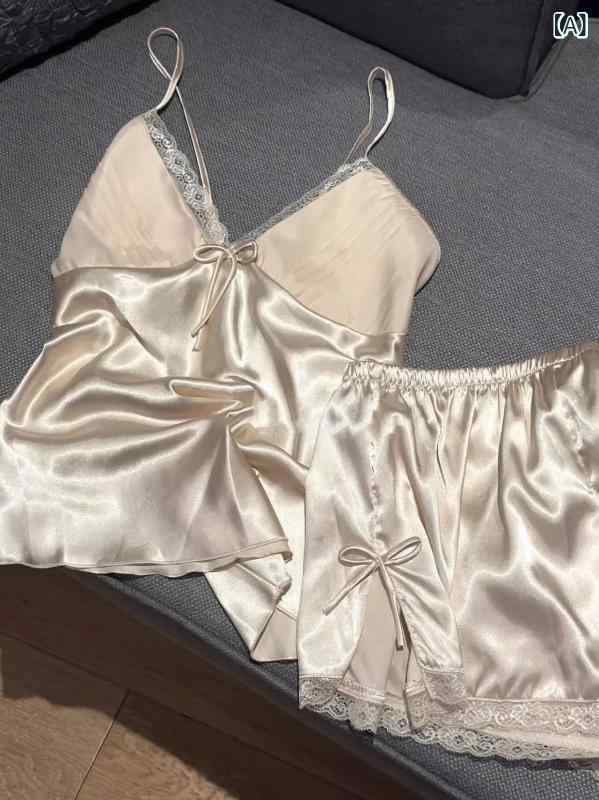 レディース ルームウェア 夏 接触冷感 レース 花縁 ストラップ スリップ ショーツ セット セクシー かわいい 素肌感 大きめサイズ 少女風 部屋着 軽量 伸縮性