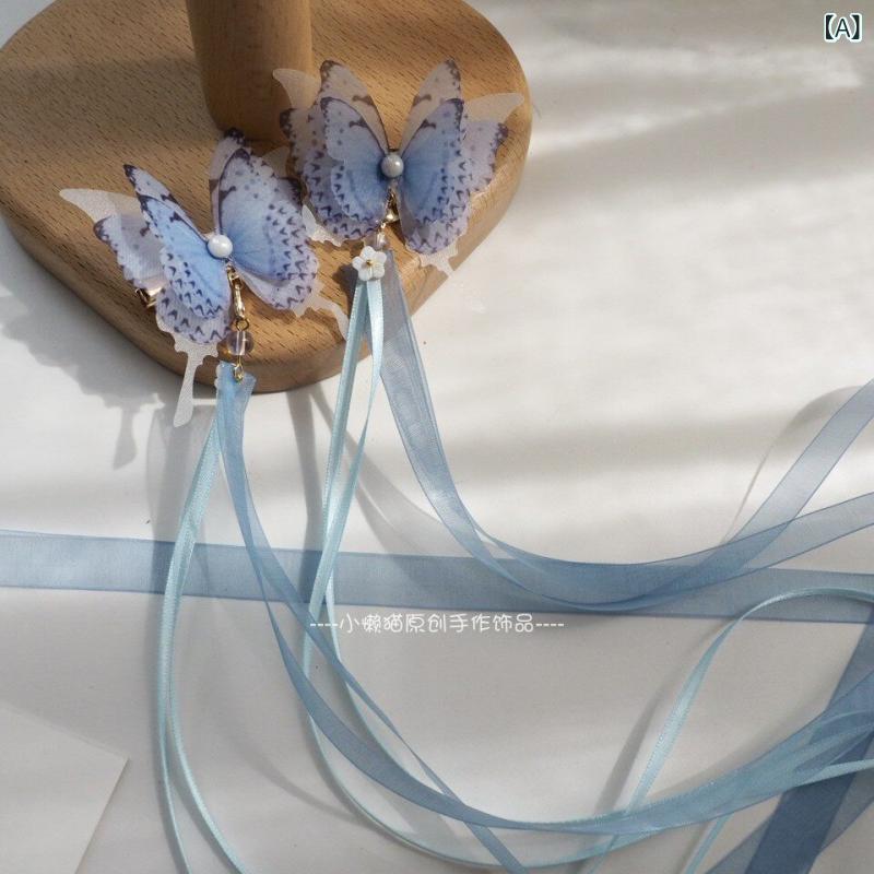 レディース ヘアアクセサリー 幻想的 多層 薄手ガーゼ 蝶 リボン ヘアクリップ レ...