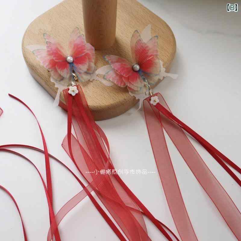 レディース ヘアアクセサリー 幻想的 多層 薄手ガーゼ 蝶 リボン ヘアクリップ レ...