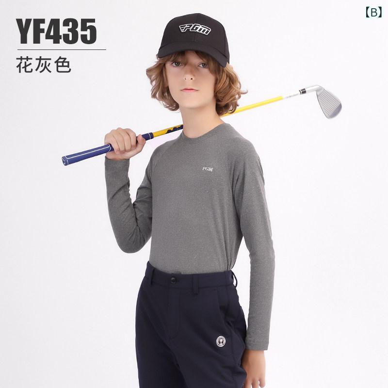 ベネフィメントショップのゴルフ Tシャツ 長袖 ジュニア 男児 春秋 起毛 運動服 スポーツウェア 吸湿速乾 伸縮性 コットン混 ブラック グレー 通学 普段使い｜アングル2