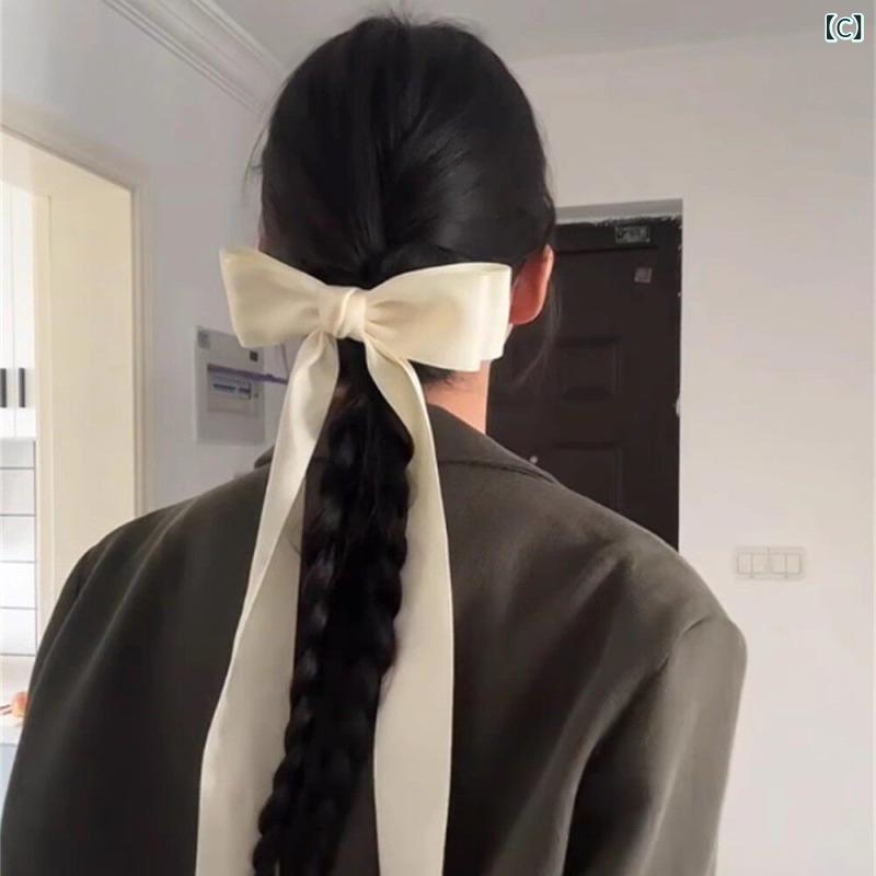 ヘアアクセサリー ピンク 大型 リボン バレエ風 シルク ヘアクリップ フリンジ サ...