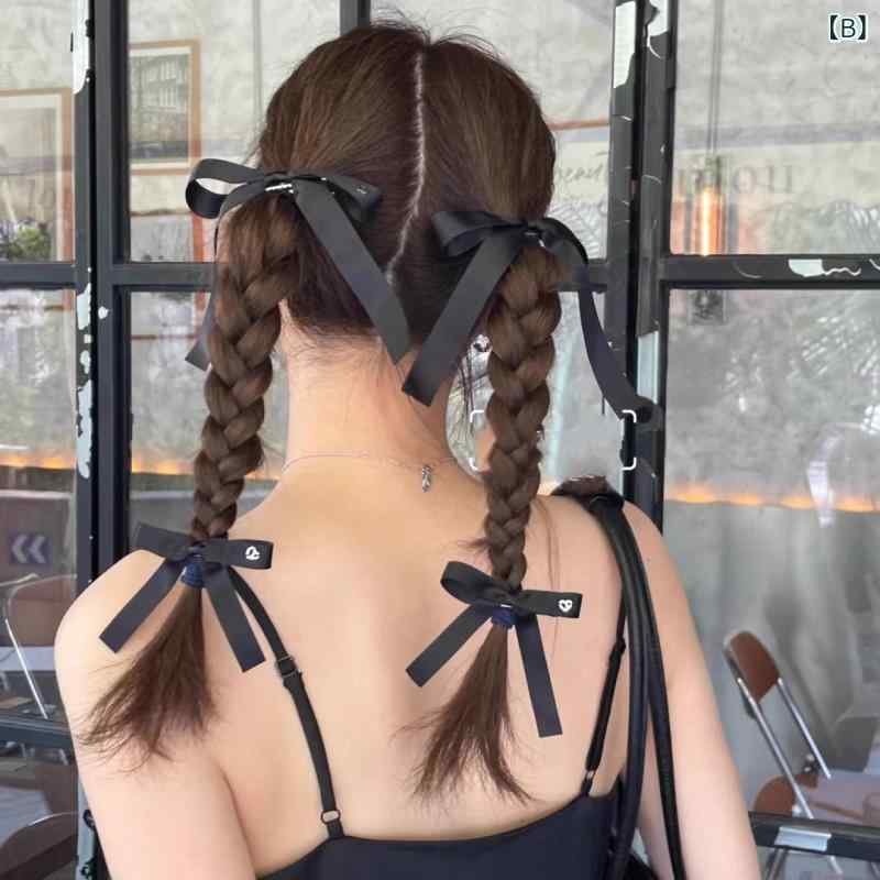 ヘアクリップ 女性用 白 リボン 蝶結 ツインテール 髪飾り 髪結び ストリーマー か...