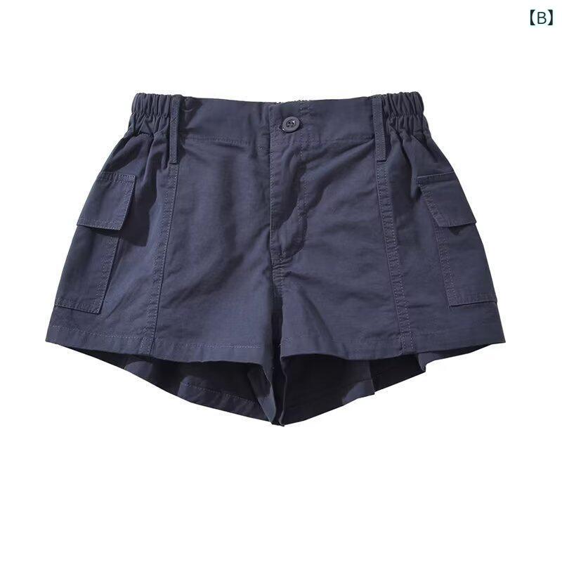 ホットパンツ レディース ワイドレッグ ローライウエスト 夏用 カーゴポケット 伸...