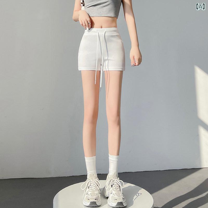 レディース 夏用 グレー ヨガパンツ スポーツ ショーツ スリム タイトフィット ド...