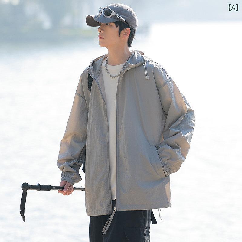Polo衫 - メンズ UVカット 接触冷感 ジャケット 夏用 薄手 通気性 アウトドア 釣り服 軽量 長袖 撥水加工