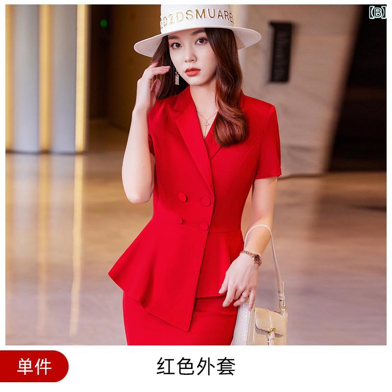 女性用 ビジネス 短袖 薄手 ジャケット セットアップ スーツ スカート トップス 接触冷感 吸湿速乾 職業用 仕事用 普段使い 通勤用 ゆったり 体型カバー 大きいサイズ benefiment-11078004 ベネフィメントショップ サンプル画像3