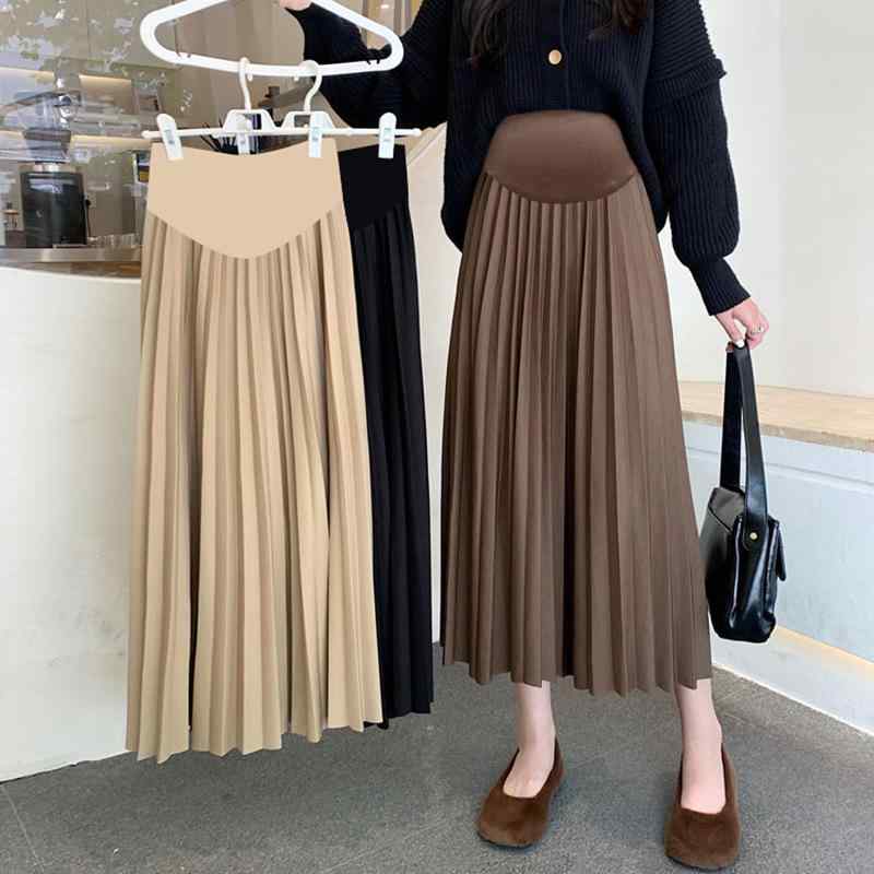 マタニティ 女性用 スカート 秋冬 プリーツ Aライン ハイウエスト 着痩せ 体型カバー ゆったり 綿 軽量 接触冷感 吸湿速乾 普段使い ブラック