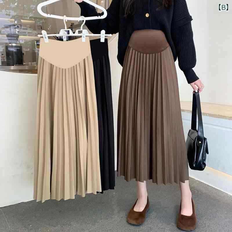 マタニティ 女性用 スカート 秋冬 プリーツ Aライン ハイウエスト 着痩せ 体型カバ...